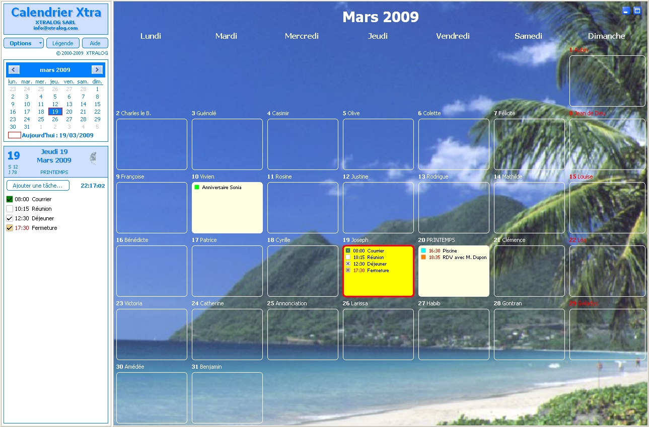 Calendrier xtra - Saisie d'une tache