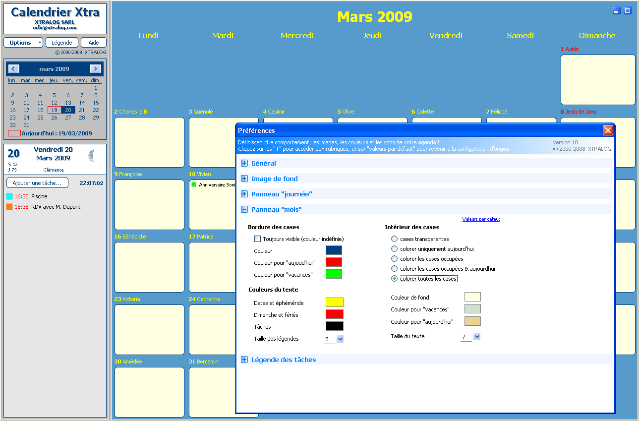 Calendrier Xtra - Saisie d'une tâche