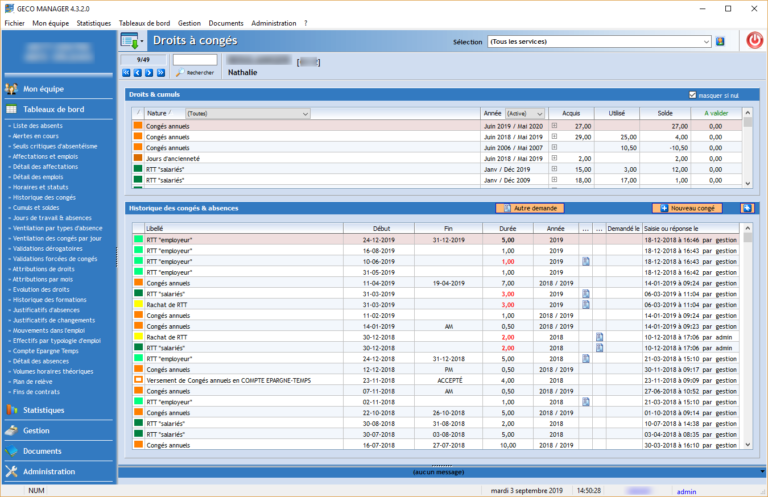Logiciel gestion des congés du personnel - GECO MANAGER - Droits à congés
