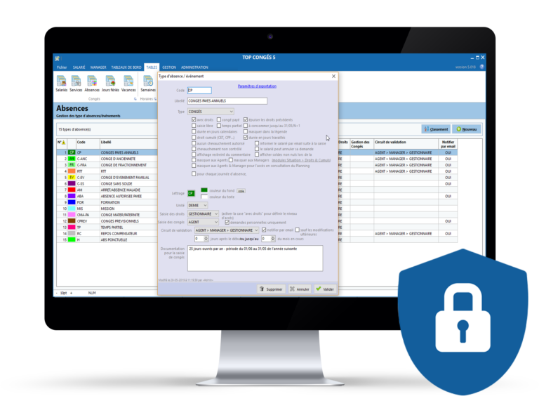 Interface Logiciel gestion des absences - Top congés - Logiciel sécurisé